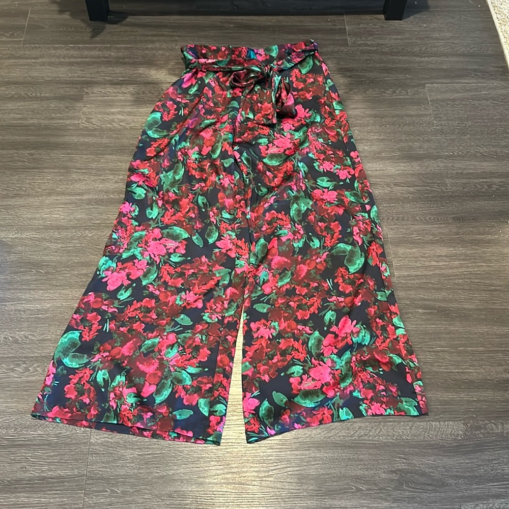 MISA Los Angeles long floral wide leg satin pant. Size M. Very lightly worn